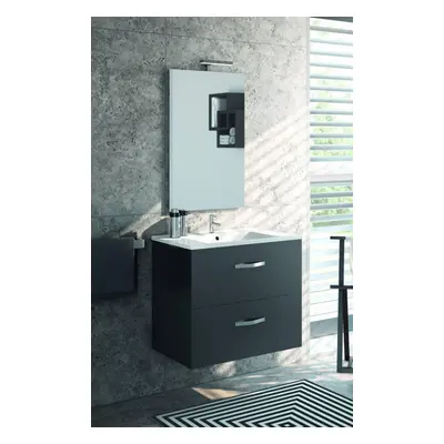 Meuble seul sous-vasque angelo - largeur 80 cm - 2 tiroirs coulissants - graphite + miroir ht 10