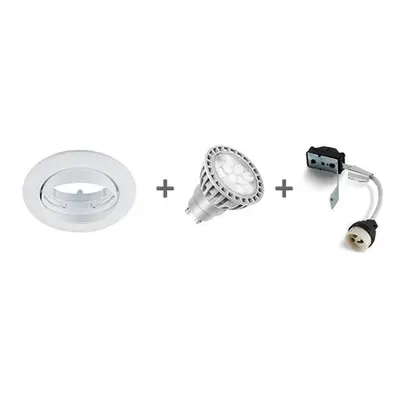 Downlight encastré rond orientable blanc. Fixation par ressorts. Double bornier automatique. Ne 