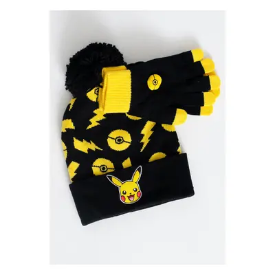 Pokémon - Pikachu Beanie + Gloves - Ensemble de cadeau - noir - 95 % polyacrylique, 5 % élasthan