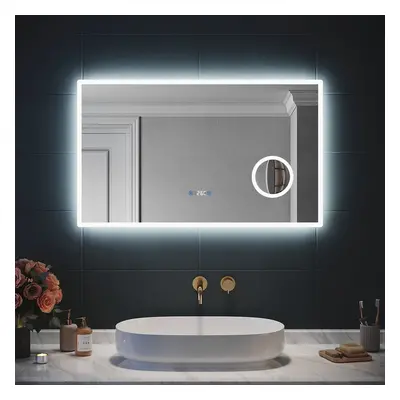 SIRHONA 3X loupe Miroir LED Salle de Bain avec éclairage, Miroir avec Horloge Numérique, Miroir 