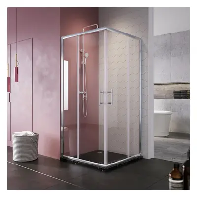 SIRHONA Cabine de douche d'angle avec porte coulissante 80-120 cm