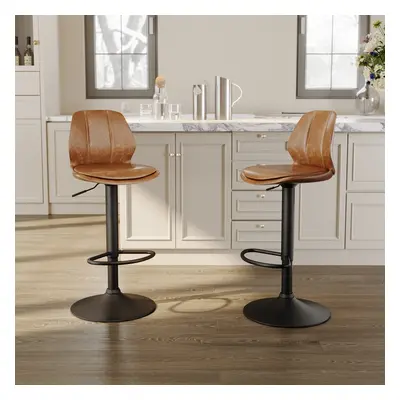 SIRHONA Lot de 2 Tabourets de Bar Chaise avec Dossier et Repose pieds Style modern Marron siège 