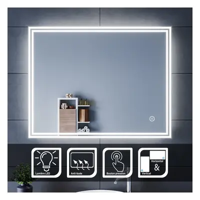 SIRHONA Miroir led Miroir de salle de bains avec éclairage LED Miroir Cosmétiques Mural Lumière 