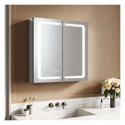 SIRHONA armoire de toilette aluminium LED avec éclairage avec prise tactile anti-buée armoire de