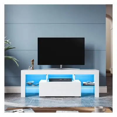 Meuble TV Bas - Lumière LED Réglable avec Télécommande Grande Capacité SIRHONA Blanc 130x35x45 c