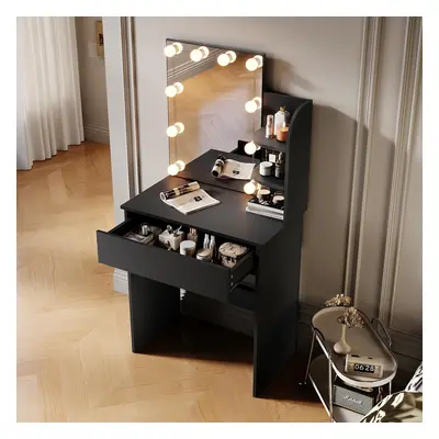 SIRHONA Coiffeuse avec Miroir, Table de maquillage avec 1 tiroir et 3 Compartiments Ouverts, Noi