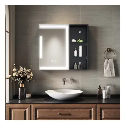 SIRHONA Armoire de Toilette Miroir, Armoire Murale avec Éclairage LED et Prises de Courant, 65 x