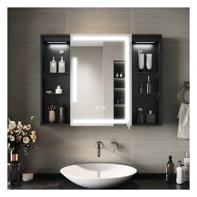 SIRHONA Armoire de Toilette Miroir, Armoire Murale avec Éclairage LED et Prises de Courant, Inte