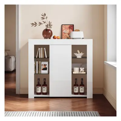 Buffet, armoire de cuisine avec éclairage LED (12 couleurs réglables) blanc 90 x 35 x 83 cm