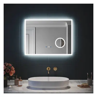 SIRHONA 3X loupe Miroir LED Salle de Bain avec éclairage, Miroir avec Horloge Numérique, Miroir 