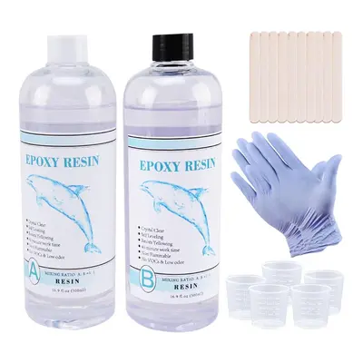 1:1 kit de résine époxy transparente en 2 parties pour moulage avec tasses à mesurer, bâton et g