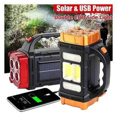 Lampe solaire multifonctionnelle LED + COB, avec poignée, chargeur USB, étanche, pour Camping en