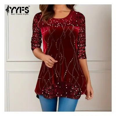 YYFS Blouses et chemises décontractées à manches longues et col rond pour femme avec motif flora