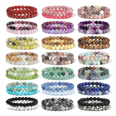 Ensemble de 2 bracelets en pierre naturelle pour femmes et hommes, ensemble de perles d'agates d