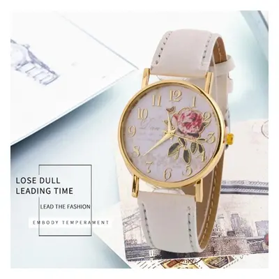 Utile femmes numéro Rose fleur cadran rond bracelet en simili cuir montre-bracelet à Quartz marr