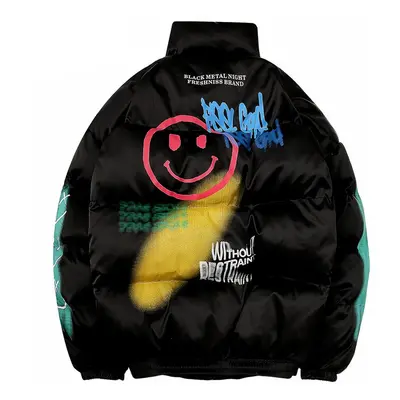 Veste Hip Hop Parka Happy Graffiti imprimé pour hommes, coupe-vent, Streetwear Harajuku, veste r