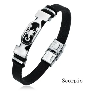 Bijoux de charme 12 Constellations Bracelet manchette en cuir en acier inoxydable pour hommes Ar