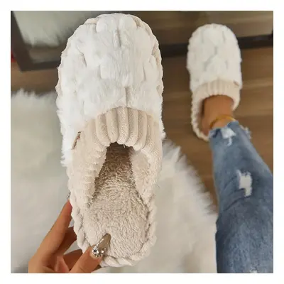 1 paire de pantoufles en fausse fourrure, chaussures décontractées doublées en peluche, pantoufl