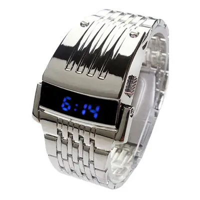 Yousheng LED affichage large en acier inoxydable mode bande bleue hommes montre-bracelet numériq