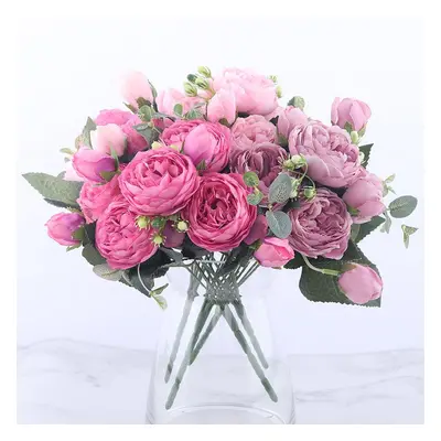 Bouquet de fleurs artificielles pivoines roses en soie, 30cm, 5 grosses têtes, fausses fleurs bo