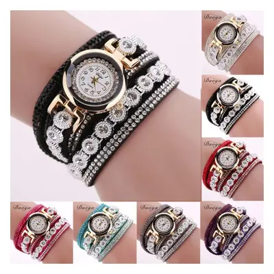 Montre en cuir pour femmes, décor décontracté, rond, strass, Bracelet blanc