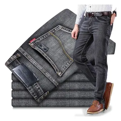 Automne hiver Style classique hommes gris jean affaires doux Stretch Denim pantalon mâle marque 