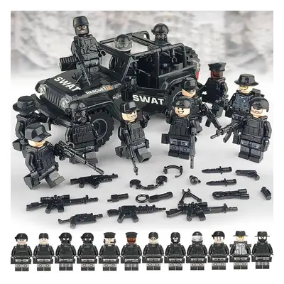 Blocs de construction militaires noirs, 12 pièces, jouets de construction antidéflagrants SWAT J