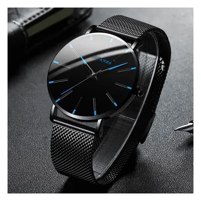 Mode hommes classique affaires noir montres décontracté Quartz montres de luxe rond bleu analogi