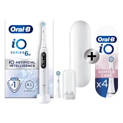 Oral-B iO 6 Blanche Brosse à dents électrique avec 2 brossettes + 4 brossettes