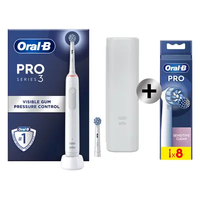 Oral-B Pro3 Blanche Brosse à dents électrique avec 2 brossettes + 8 brossettes