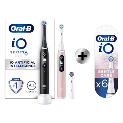 Oral-B iO 6 Pack 2 brosses à dents électriques avec 3 brossettes + 6 brossettes