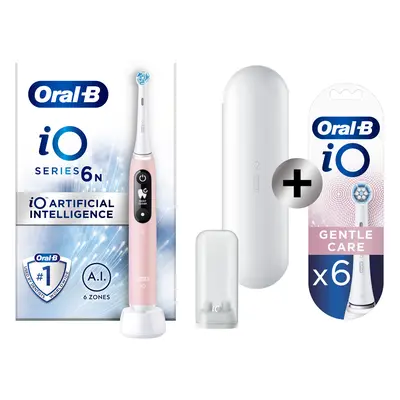 Oral-B iO 6 Rose Brosse à dents électrique avec 2 brossettes + 6 brossettes