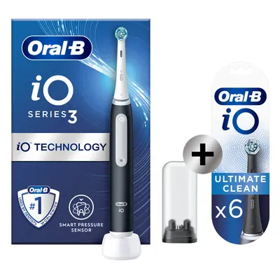 Oral-B iO 3 Noire Brosse à dents électrique avec brossette + 6 brossettes