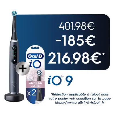 Oral-B iO 9 Brosse à Dents Électrique Noire + Brossettes iO Gentle Care Noires, Lot de 2