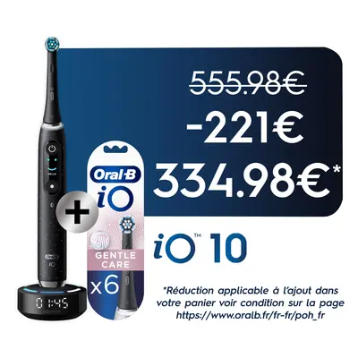 Oral-B iO 10 Brosse À Dents Électrique Noire + Brossettes iO Gentle Care Noires, Lot de 6