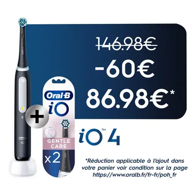 Oral-B iO 4 Brosse À Dents Électrique Noire + Brossettes iO Gentle Care Noires, Lot de 2