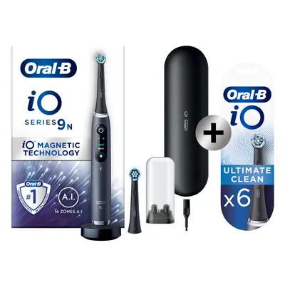 Oral-B iO 9 Noire Brosse à dents électrique avec 2 brossettes + 6 brossettes