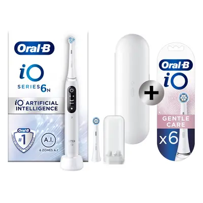 Oral-B iO 6 Blanche Brosse à dents électrique avec 2 brossettes + 6 brossettes