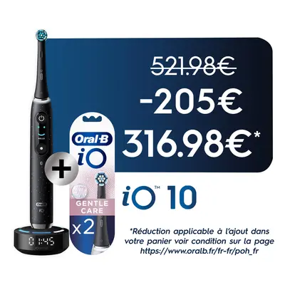 Oral-B iO 10 Brosse À Dents Électrique Noire + Brossettes iO Gentle Care Noires, Lot de 2