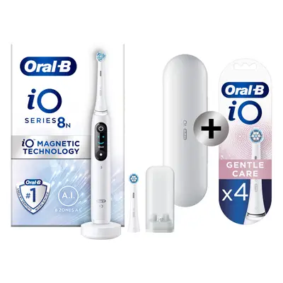 Oral-B iO 8 Blanche Brosse à dents électrique avec 2 brossettes + 4 brossettes