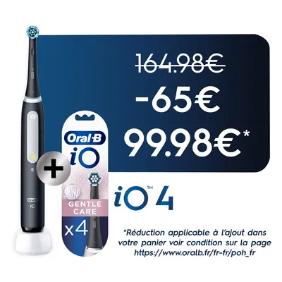 Oral-B iO 4 Brosse À Dents Électrique Noire + Brossettes iO Gentle Care Noires, Lot de 4