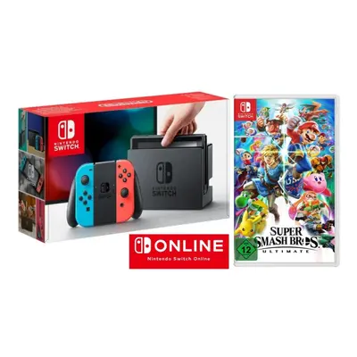 Switch + Super Smash Bros. Ultimate + 3 Months Online - Console de jeux portables 15,8 cm (6.2 )