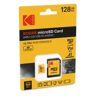 KODAK Carte Mémoire Micro SD - 128GB, Classe 10, Haute Performance, avec Adaptateur - Neuf