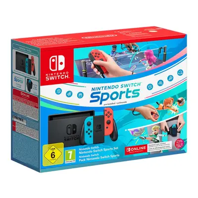 Switch & Nintendo Switch Sports (Pré-installé) + 3 mois d'abonnement NSO (Code), Bleu Néon & Rou