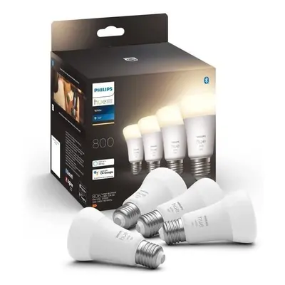 Pack de 4 ampoules LED connectées Philips Hue White E27, équivalent 60W, 800 lumens, compatible 