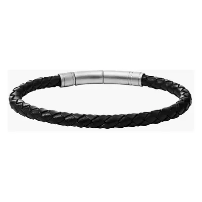 Fossil Bracelet noir en cuir tressé - Noir Argenté