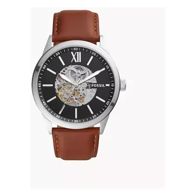 Fossil Outlet Montre Flynn automatique 48 mm en cuir brun - Marron