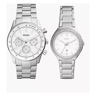 Fossil Coffret montre multifonction His and Hers en acier inoxydable - Argenté