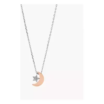 Fossil Collier lune et étoile en acier inoxydable bicolore - Bicolore