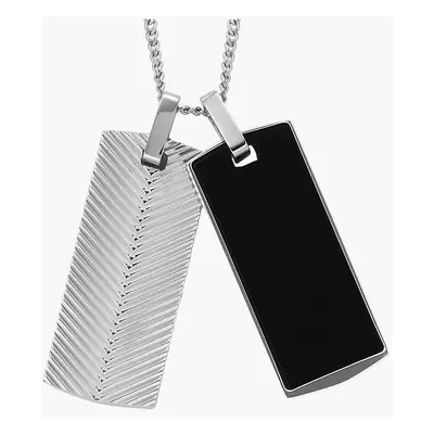 Fossil Collier chaîne Harlow Linear Texture en onyx noir - Argenté